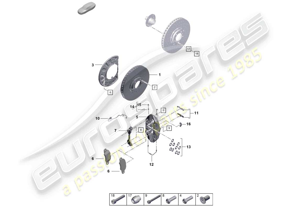 porsche 2019 (992-1) freno a disco 17 assale anteriore rosso/nero diagramma delle parti