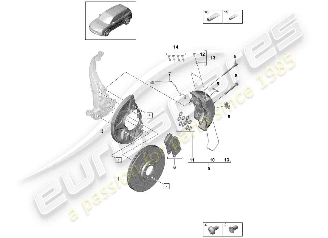 porsche 2020 (cayenne e3 9ya/9yb) freni a disco diagramma delle parti