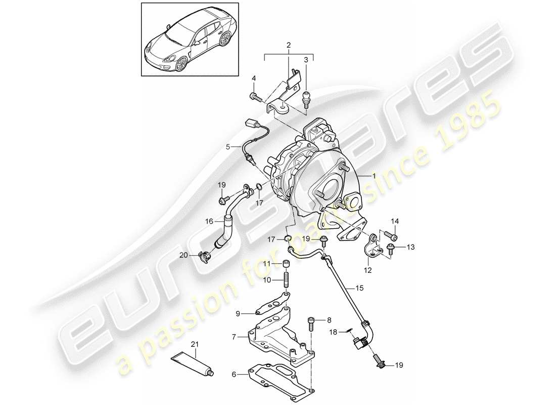 porsche 2011 (panamera 970) turbocompressore gas di scarico schema delle parti
