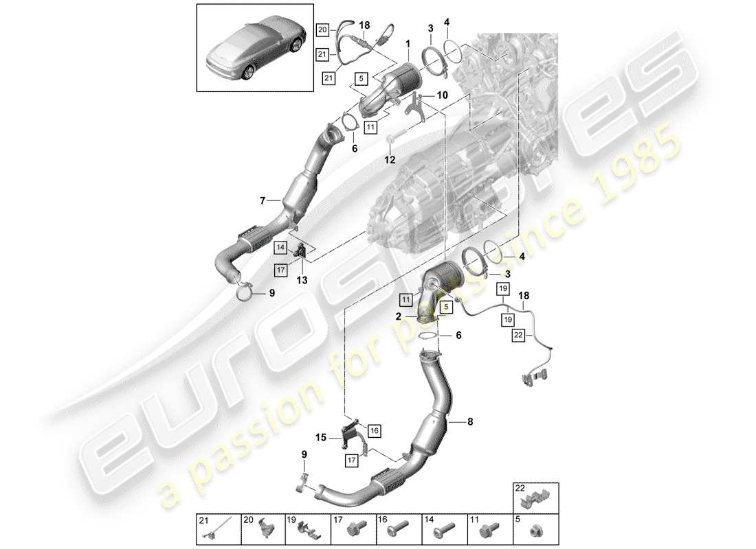 porsche 2020 (panamera 971-1) impianto di scarico diagramma delle parti