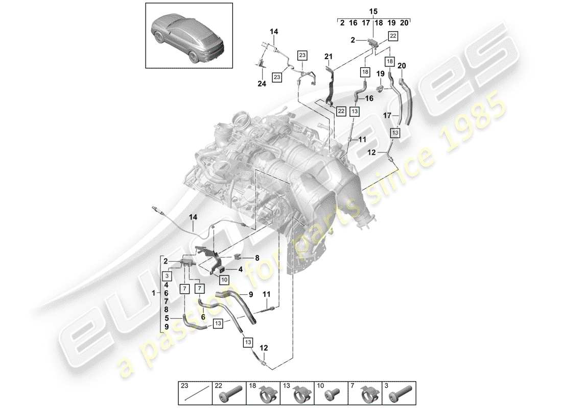 porsche 2019 (cayenne e3 9ya/9yb) linea di controllo per differenziale schema parte