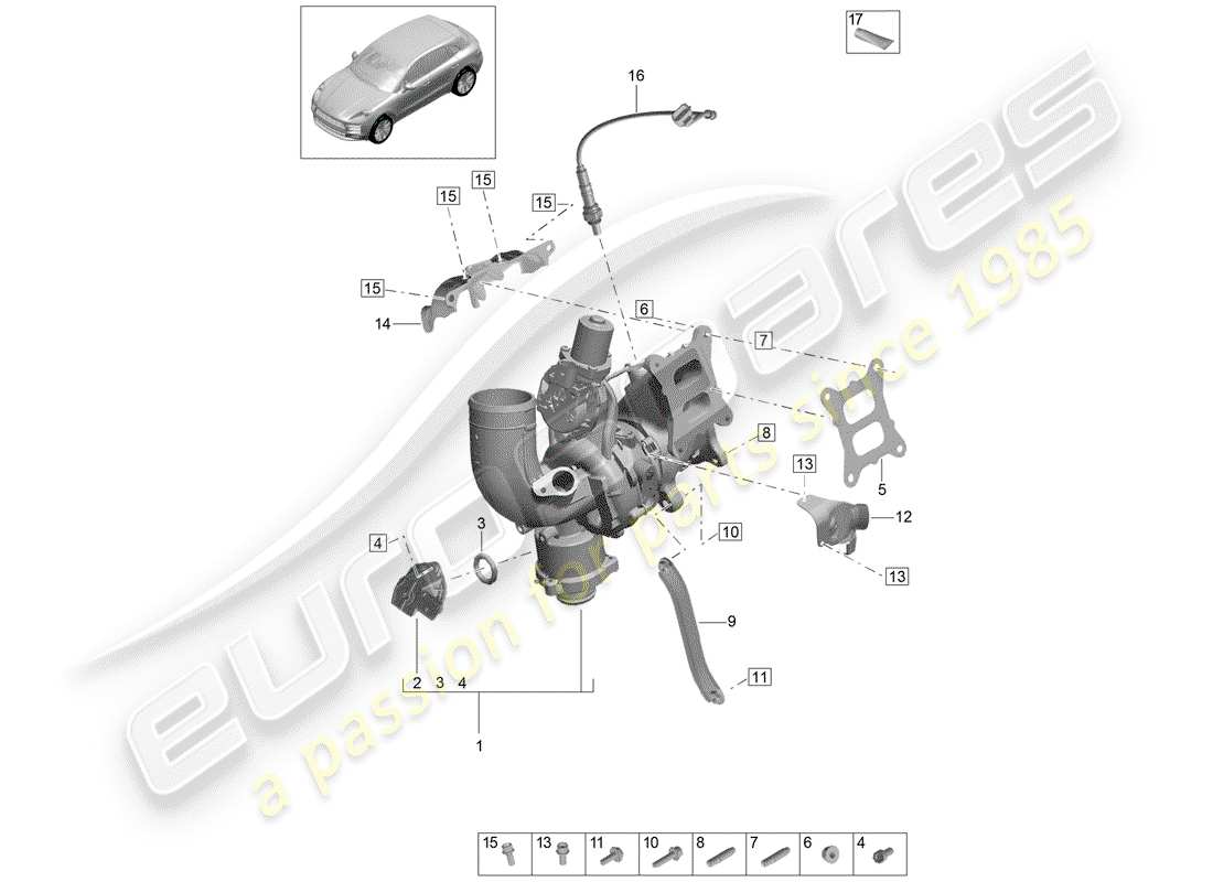 porsche 2019 (macan) turbocompressore gas di scarico diagramma delle parti