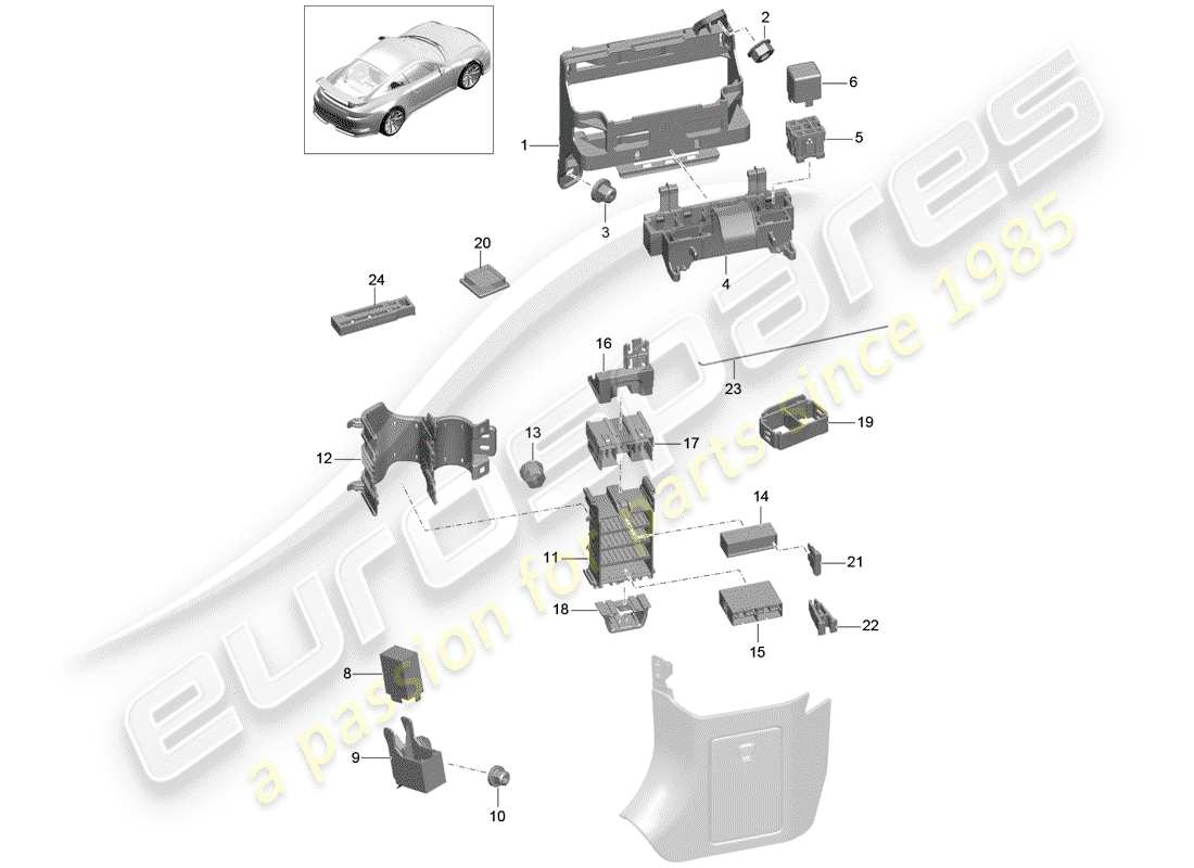 porsche 2020 (991-2 r/gt3/rs) scatola dei fusibili/piastra relè diagramma delle parti