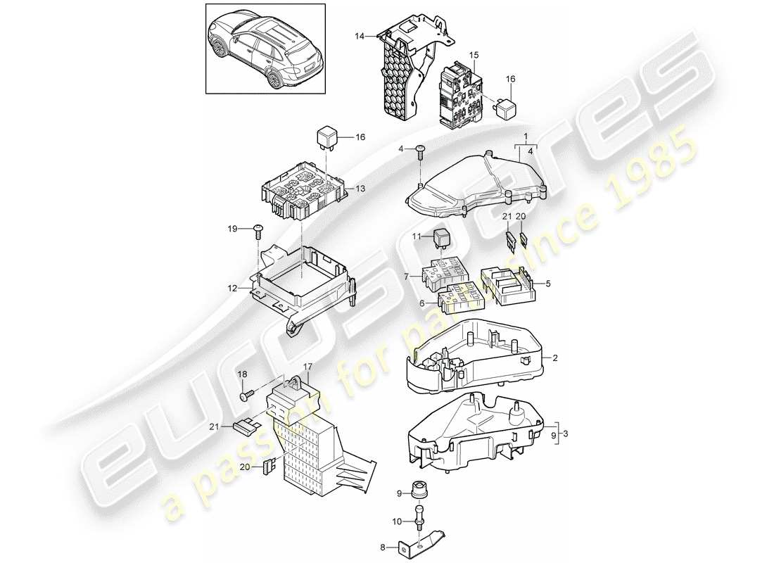 porsche 2013 (cayenne e2 92a) scatola fusibili/piastra rele' schema delle parti