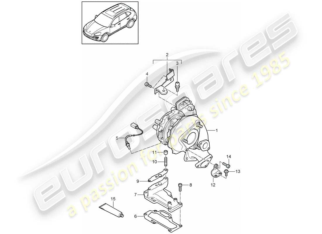 porsche 2011 (cayenne e2 92a) turbocompressore gas di scarico diagramma delle parti