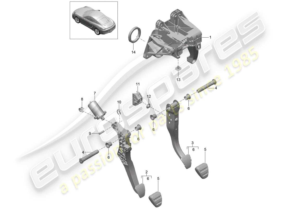 porsche 2015 (981 cayman) pedali diagramma delle parti