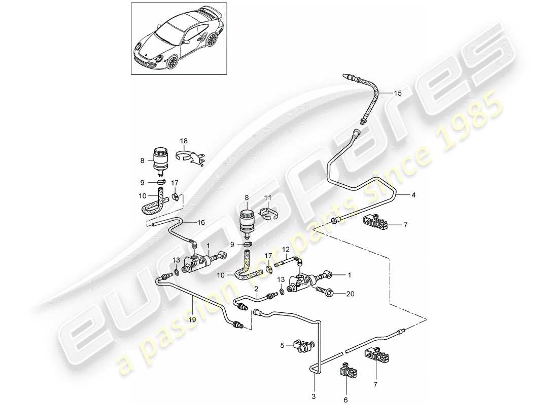 porsche 2012 (997-2 turbo / gt2 rs) frizione idraulica diagramma delle parti