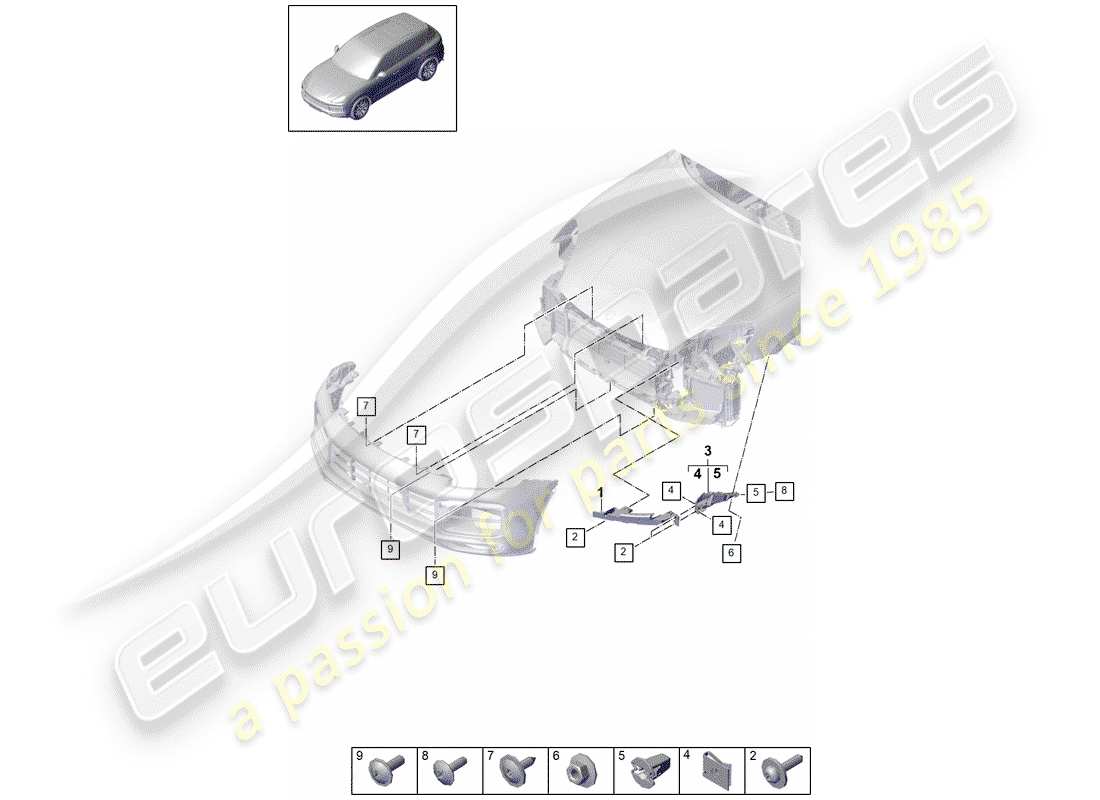 porsche 2020 (cayenne e3 9ya/9yb) fissaggi diagramma delle parti