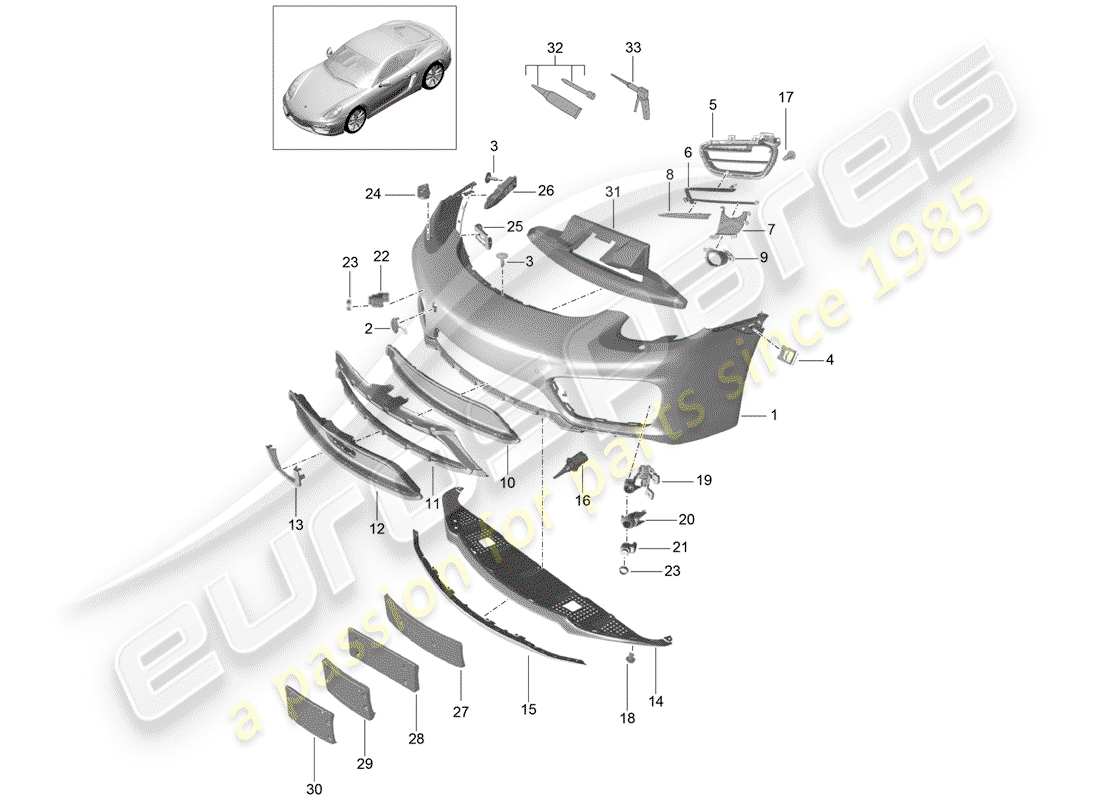 porsche 2015 (981 cayman) diagramma delle parti del paraurti