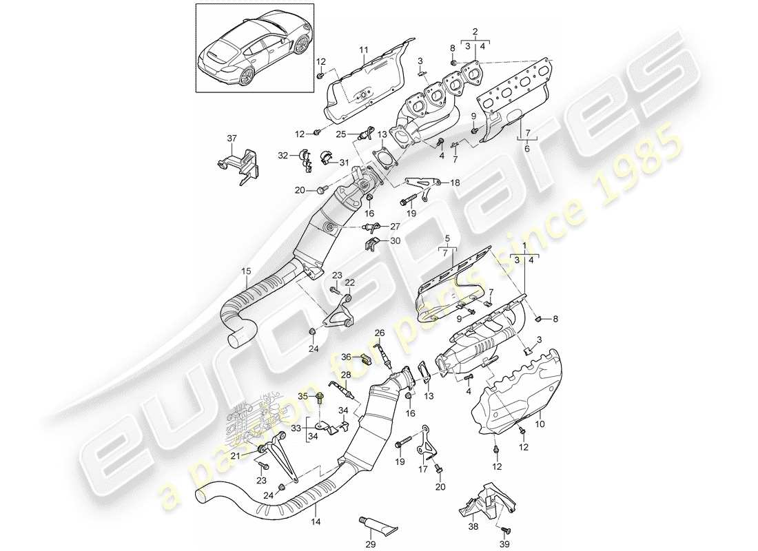 porsche 2011 (panamera 970) impianto di scarico diagramma delle parti