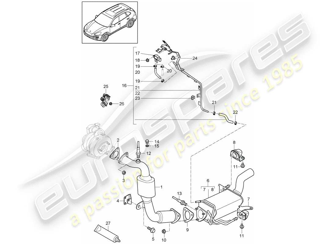 porsche 2017 (cayenne e2 92a) impianto di scarico diagramma delle parti
