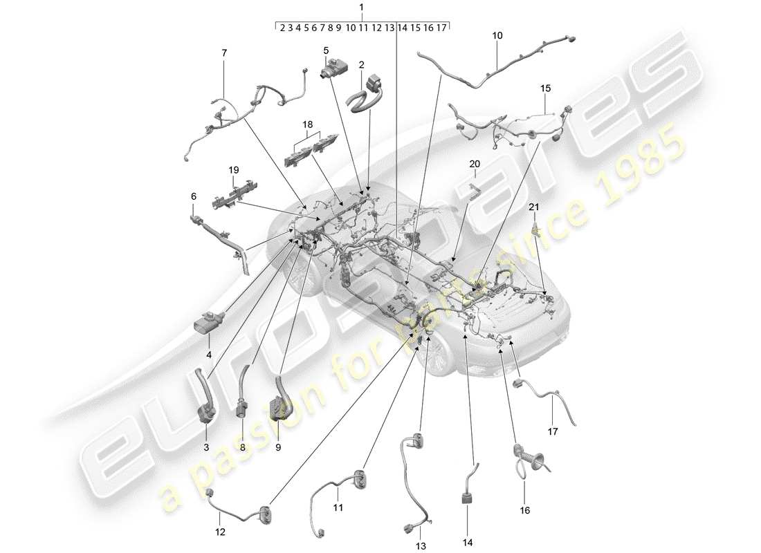 porsche 2020 (991-2 turbo) cablaggi diagramma delle parti