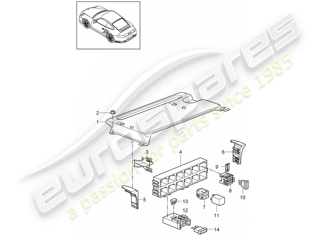porsche 2012 (997-2 turbo / gt2 rs) scatola dei fusibili/piastra relè diagramma delle parti