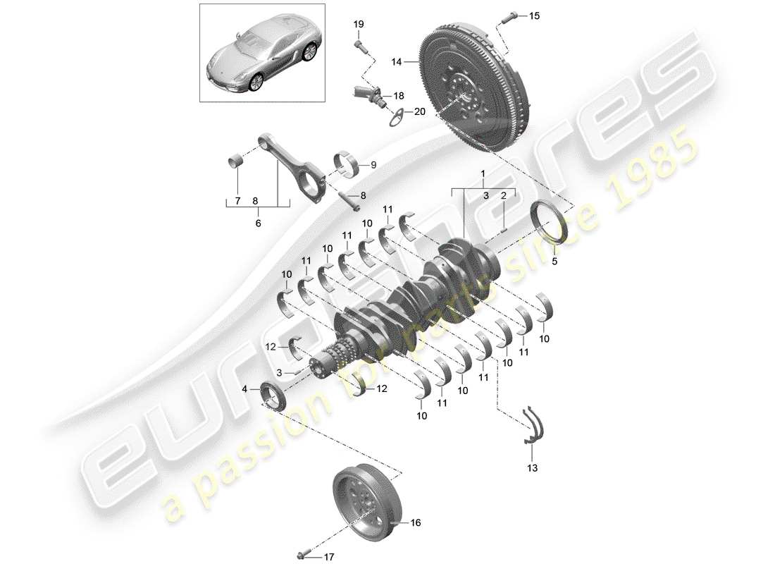 porsche 2015 (981 cayman) schema delle parti dell'albero motore