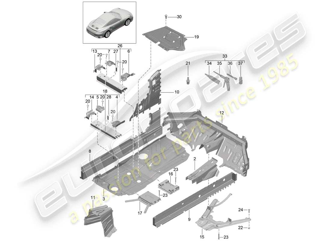 porsche 2020 (991-2 turbo) piastre da pavimento diagramma delle parti