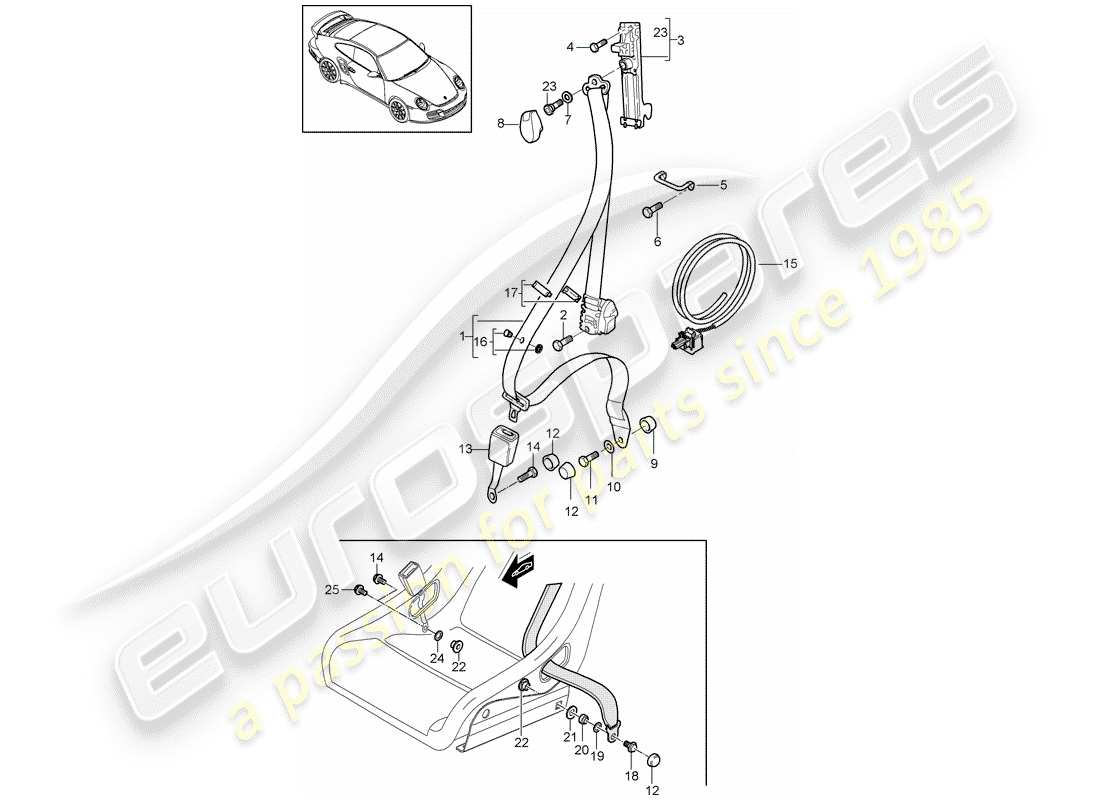 porsche 2012 (997-2 turbo / gt2 rs) cintura di sicurezza diagramma delle parti