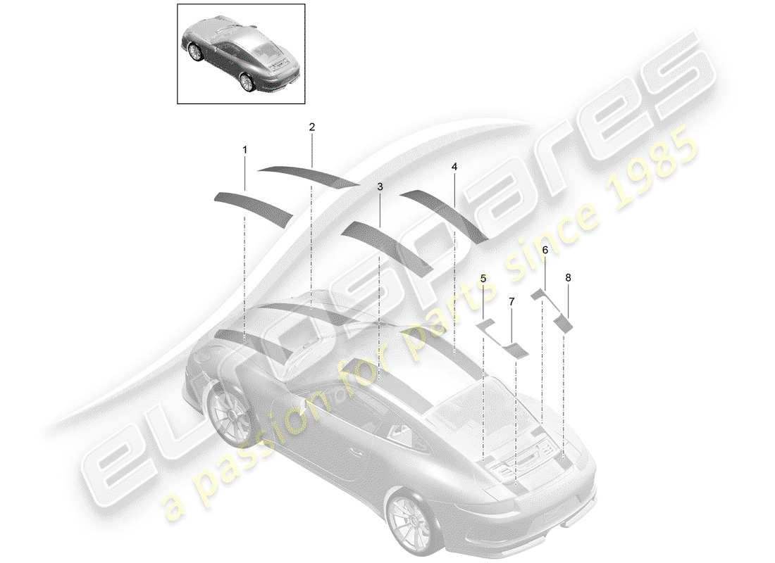 porsche 2015 (991-1 r/gt3/rs) diagramma delle parti della foglia di rifinitura