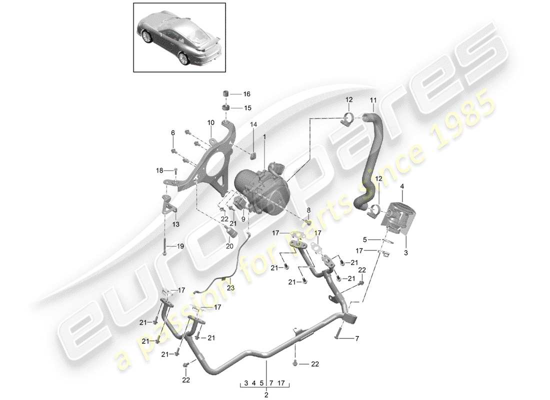 porsche 2015 (991-1 r/gt3/rs) schema delle parti della pompa aria secondaria
