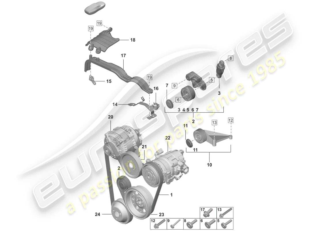 porsche 2019 (992-1) schema delle parti della cinghia spelata