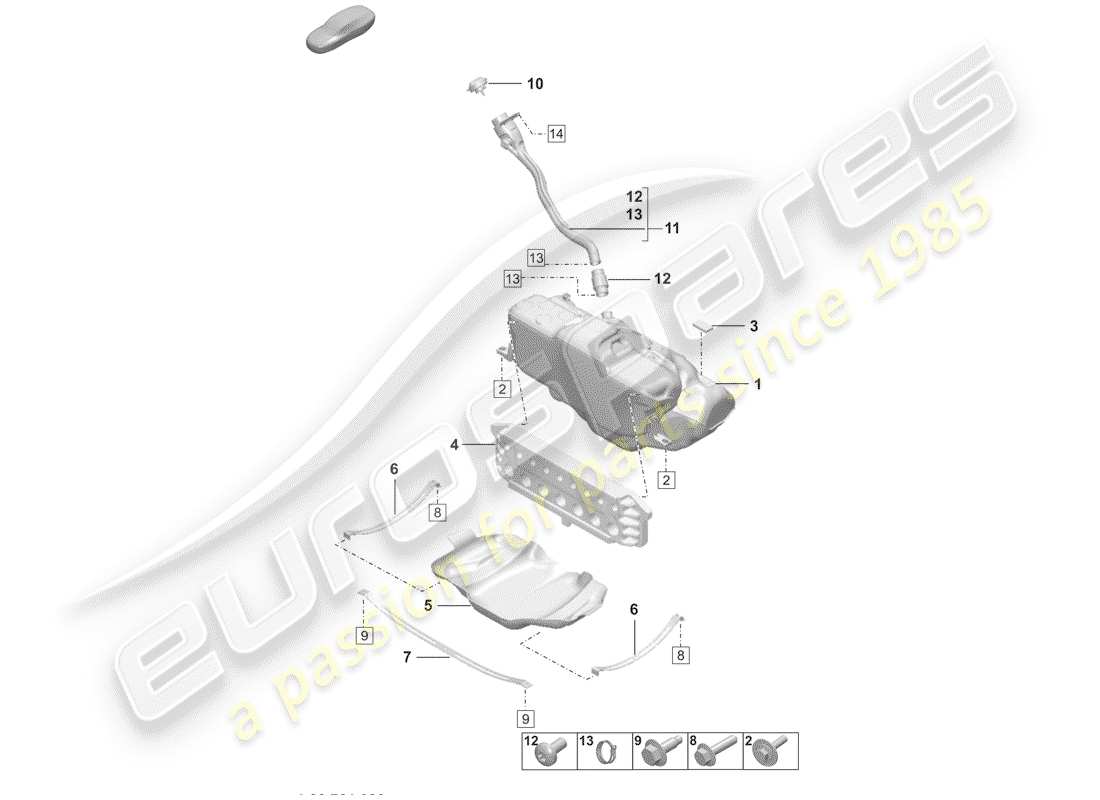porsche 2019 (992-1) diagramma delle parti del serbatoio del carburante