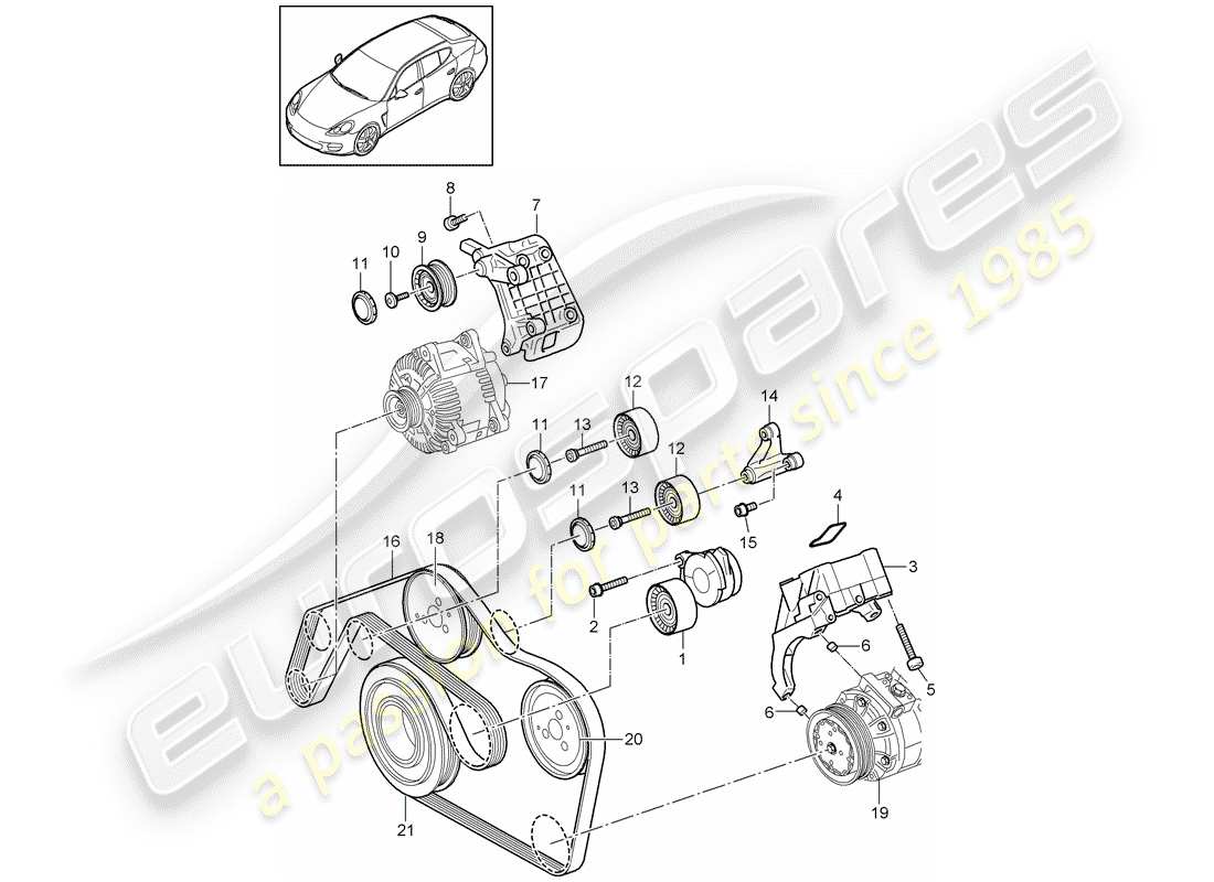 porsche 2013 (panamera 970) tendicinghia diagramma delle parti