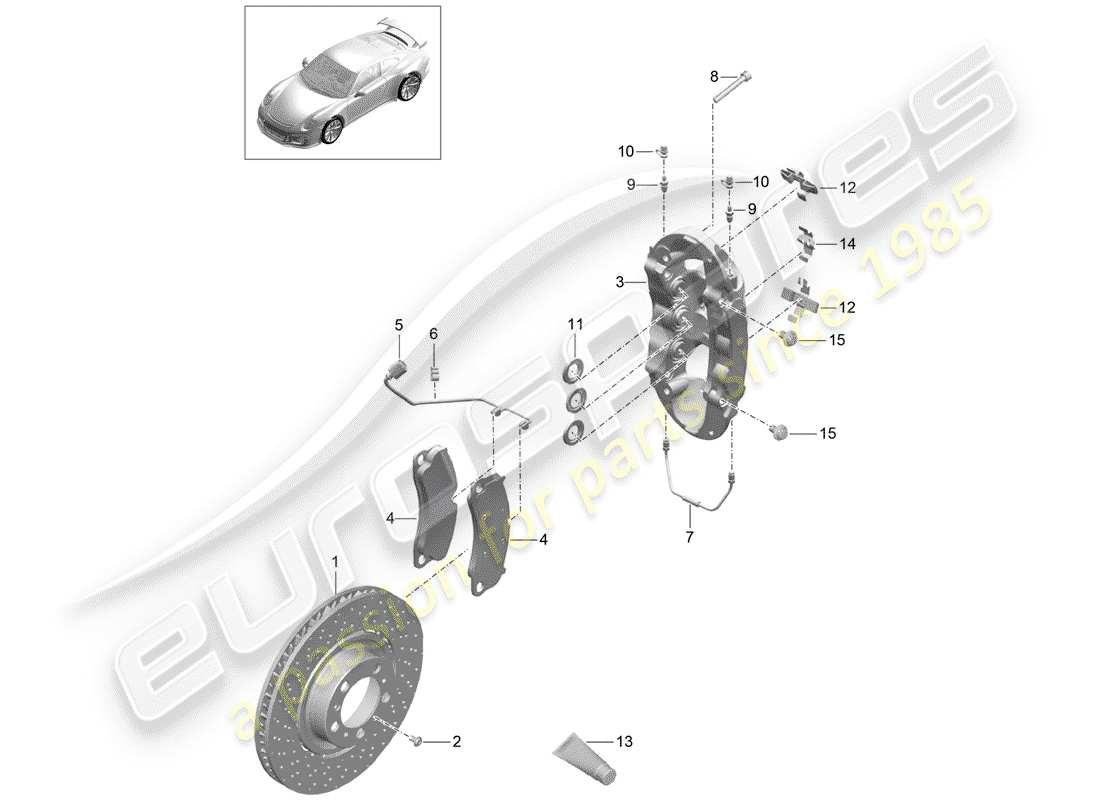 porsche 2015 (991-1 r/gt3/rs) schema delle parti freni a disco