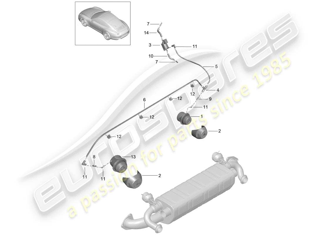 porsche 2013 (991-1) diagramma delle parti del sistema di scarico