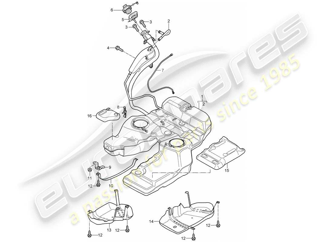 porsche 2007 (cayenne e1 9pa) serbatoio del carburante con diagramma delle parti