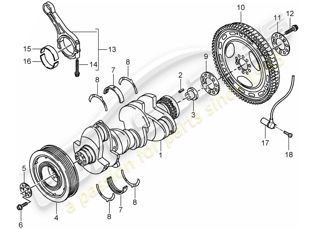 porsche 2007 (cayenne e1 9pa) albero a gomiti diagramma delle parti