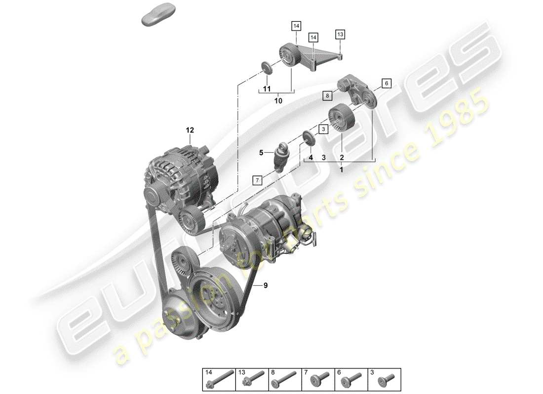 porsche 2019 (718 boxster spyder) schema delle parti della cinghia spelata
