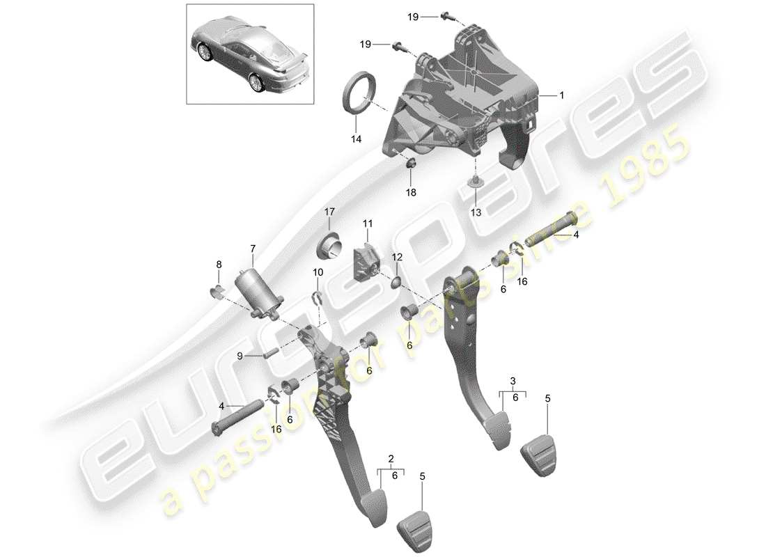 porsche 2015 (991-1 r/gt3/rs) freno e acc. schema delle parti gruppo pedale