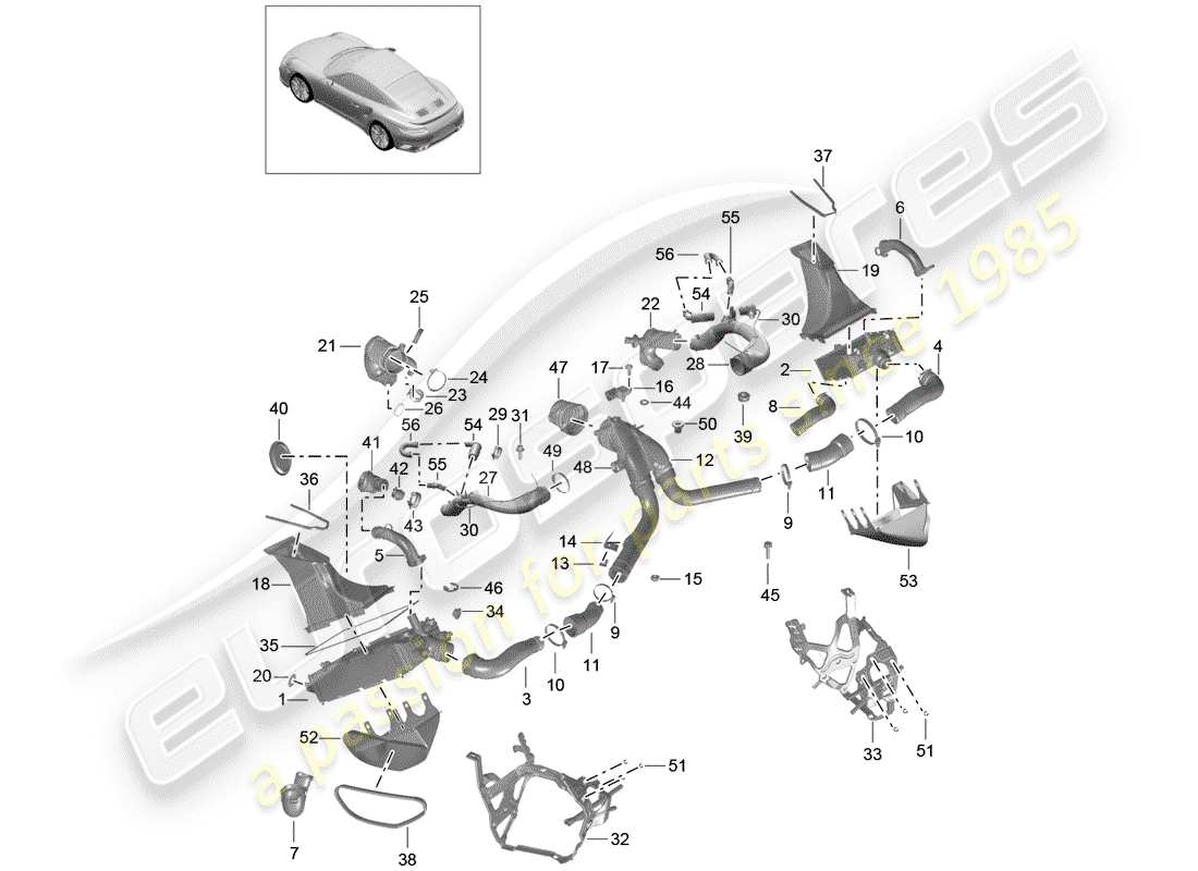 porsche 2020 (991-2 turbo) condotto aria di carica diagramma delle parti