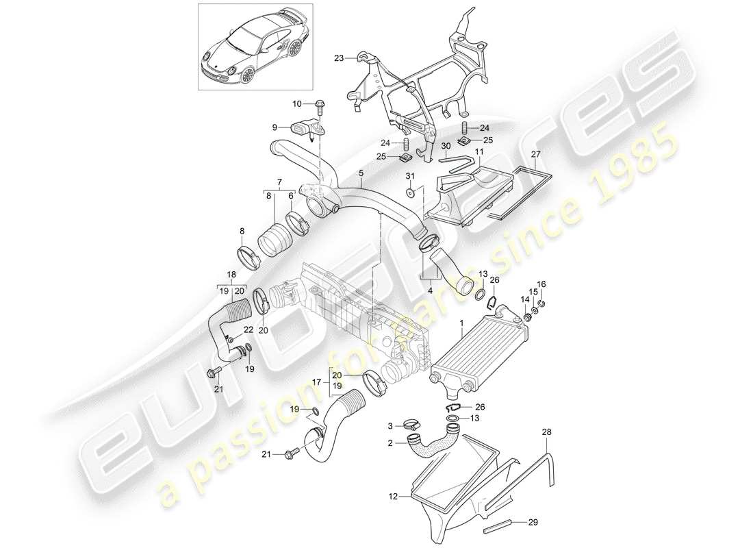 porsche 2012 (997-2 turbo / gt2 rs) turbocompressione diagramma delle parti