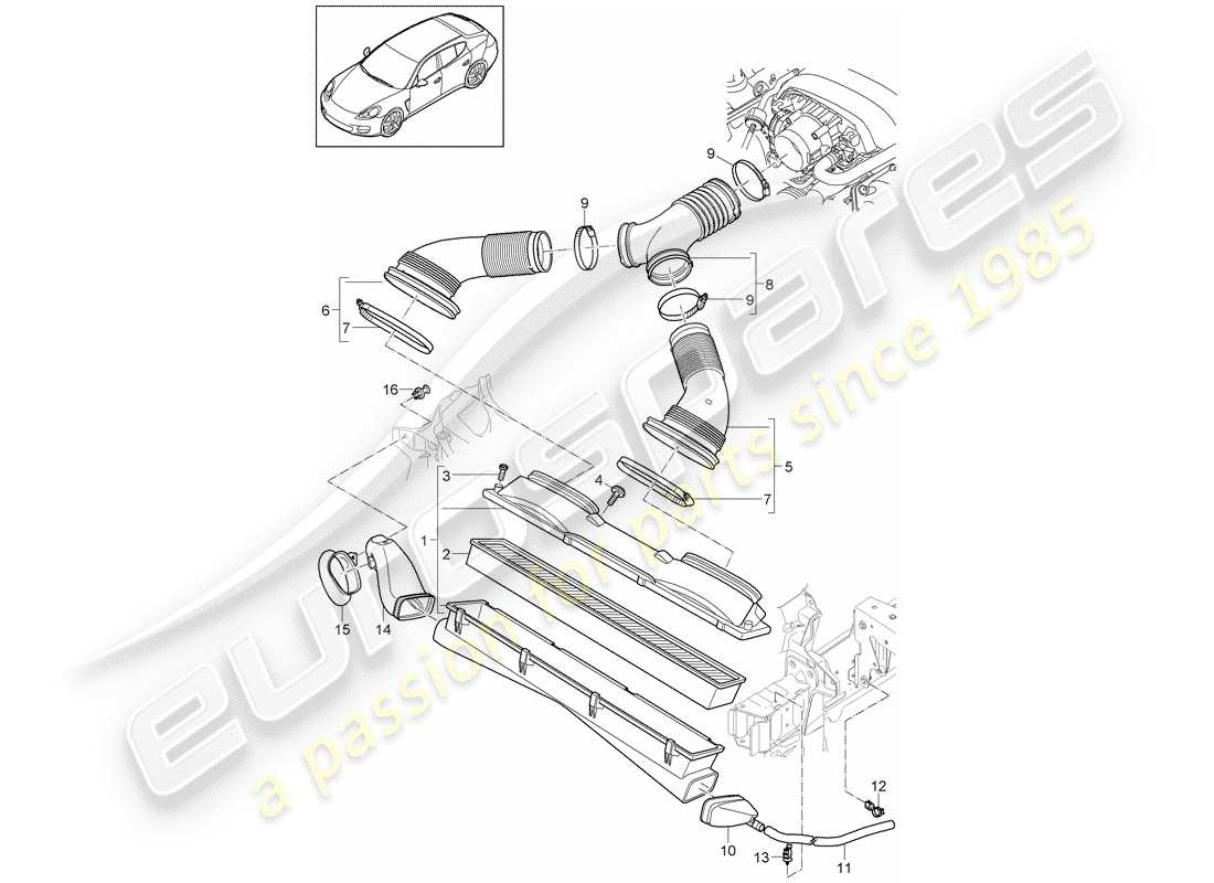 porsche 2013 (panamera 970) sistema di depurazione dell'aria diagramma delle parti