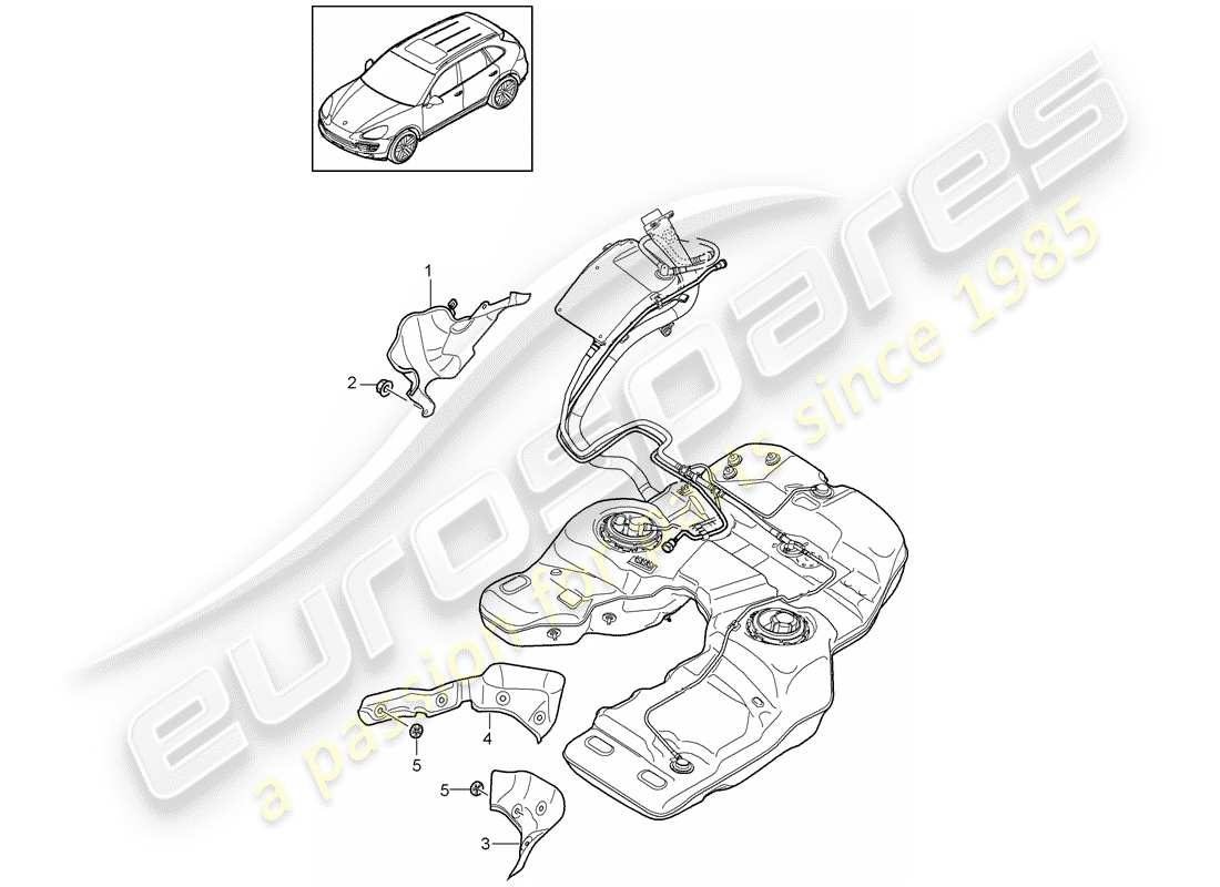 porsche 2013 (cayenne e2 92a) diagramma delle parti del serbatoio del carburante