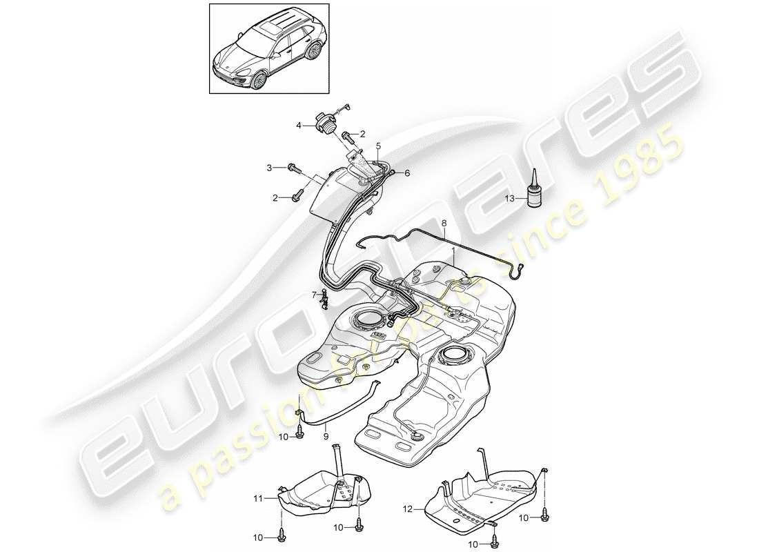 porsche 2013 (cayenne e2 92a) diagramma delle parti del serbatoio del carburante