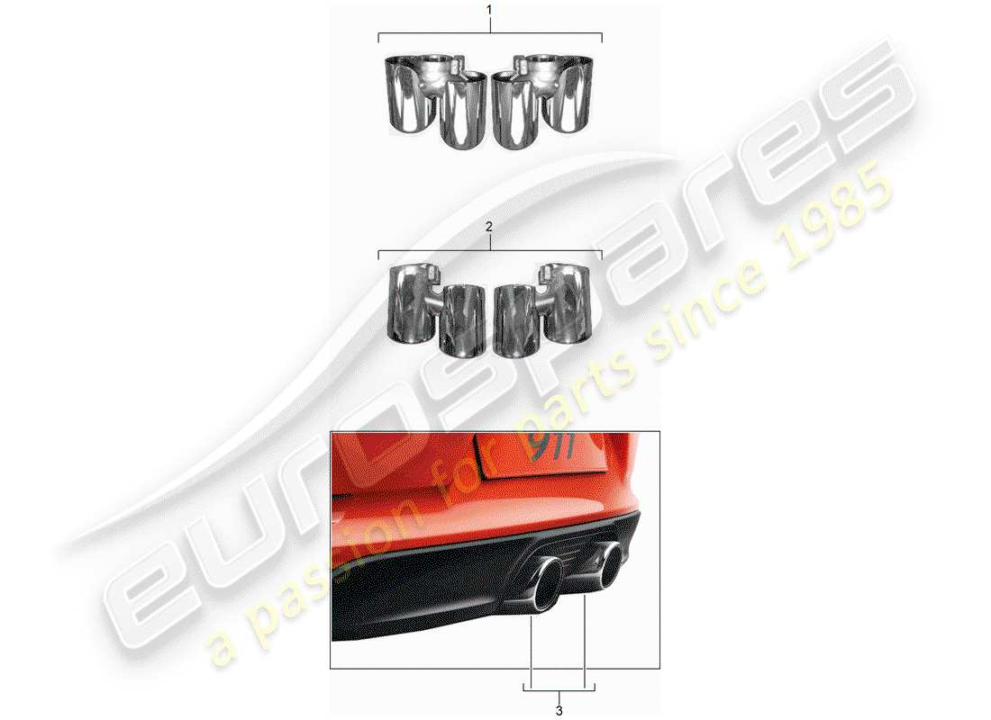 porsche 2013 (tequipment 98x/99x) punte del tubo di scarico diagramma delle parti