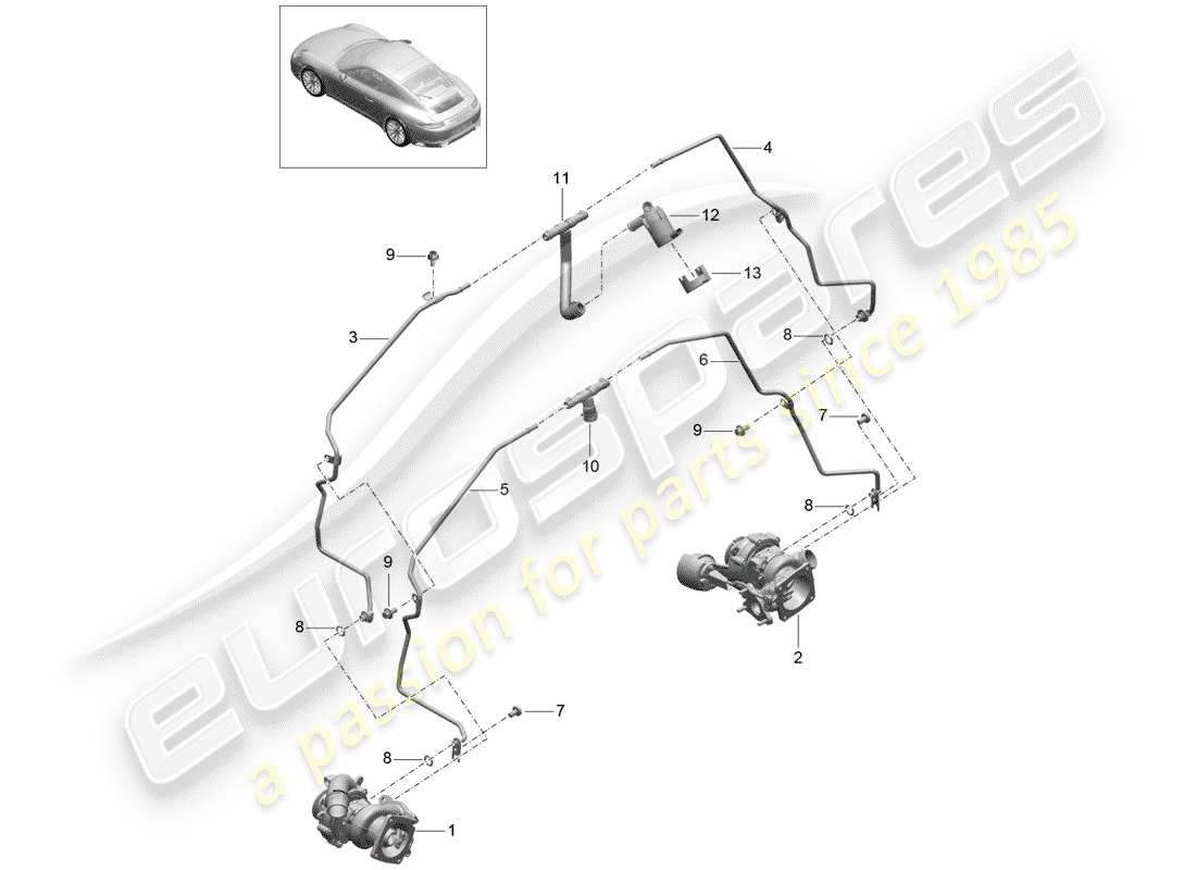 porsche 2019 (991-2) turbocompressore gas di scarico diagramma delle parti