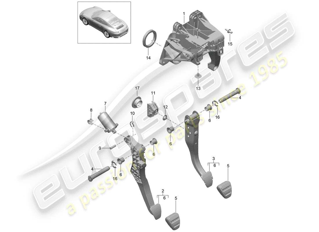 porsche 2019 (991-2) freno e acc. montaggio del pedale diagramma delle parti