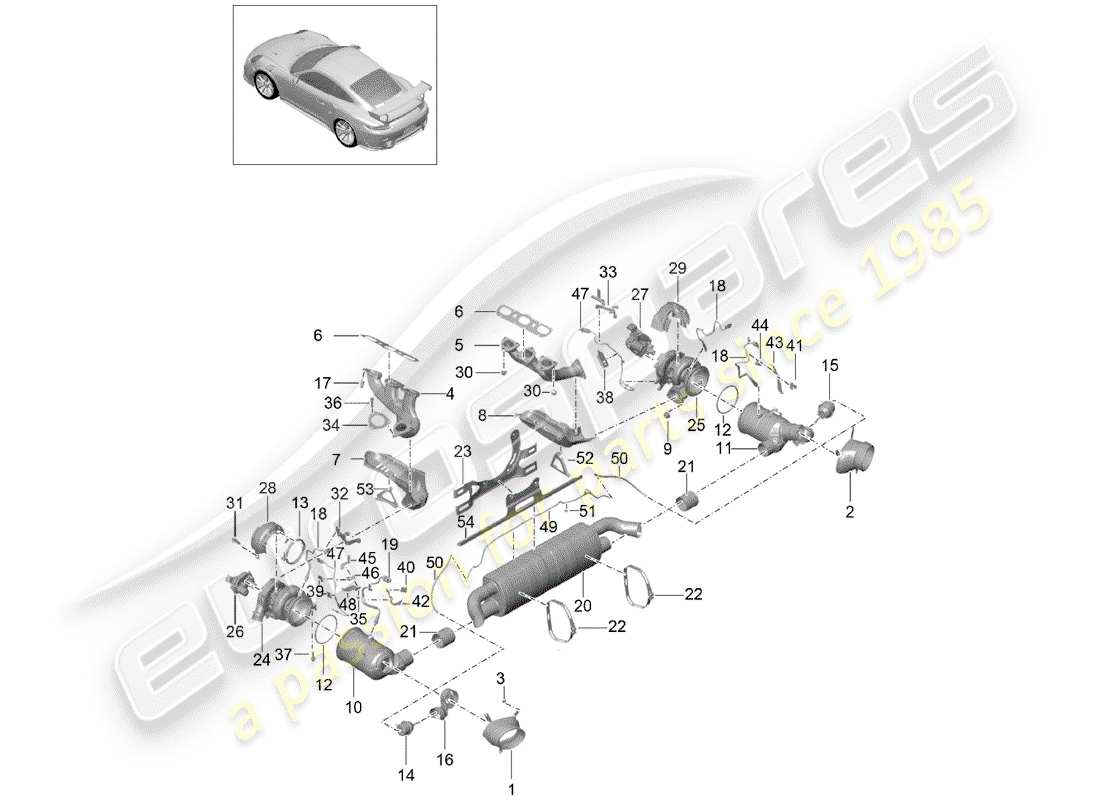 porsche 2017 (991-2 turbo) impianto di scarico diagramma delle parti