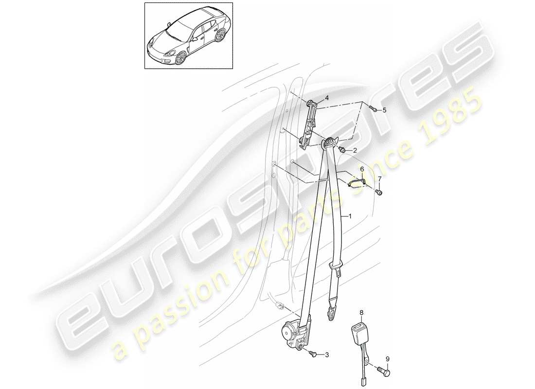 porsche 2013 (panamera 970) diagramma delle parti della cintura di sicurezza