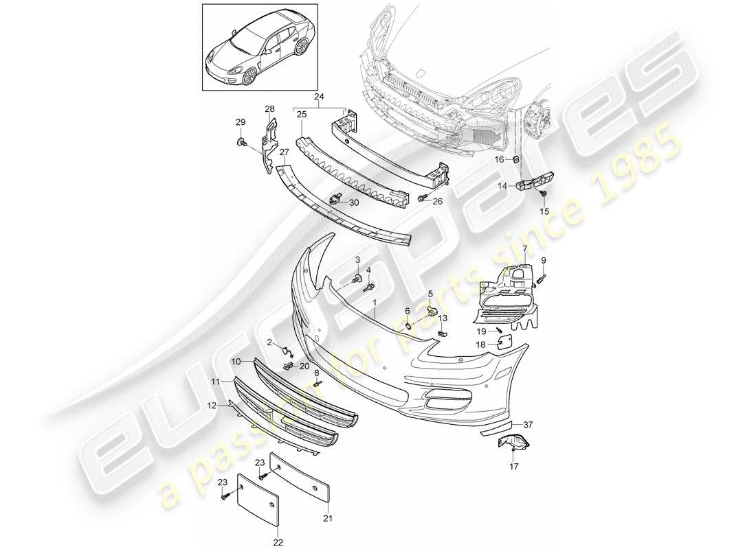 porsche 2013 (panamera 970) diagramma delle parti del paraurti