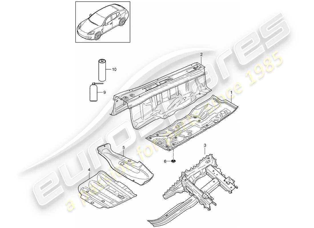 porsche 2013 (panamera 970) diagramma delle parti del pavimento
