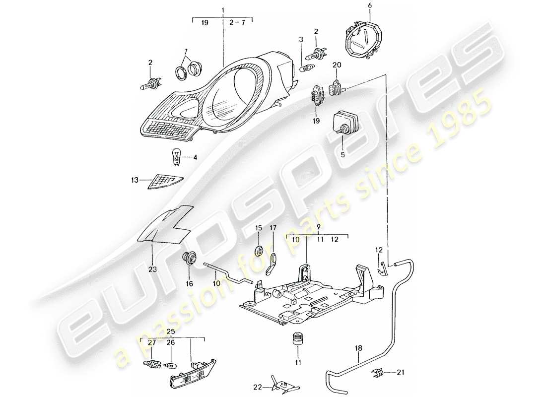 porsche 2001 (996 gt3) fari - ripetitore indicatori di direzione - d >> - mj 2001 schema delle parti