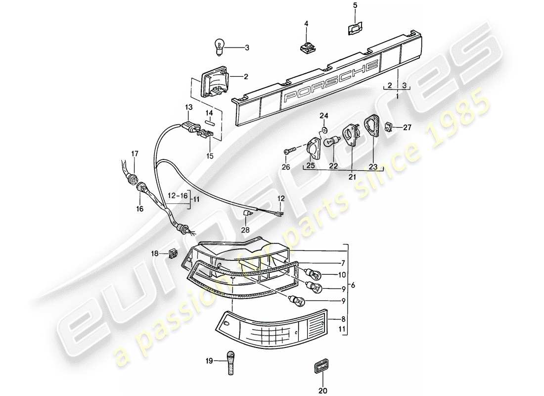 porsche 1987 (911) copertura - luci combinate diagramma delle parti
