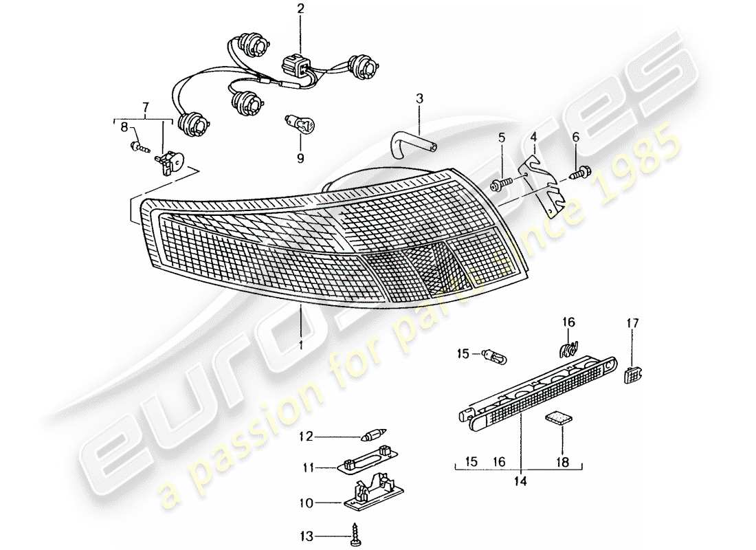 porsche 2003 (996) luce posteriore - luce targa - luce stop supplementare schema parte