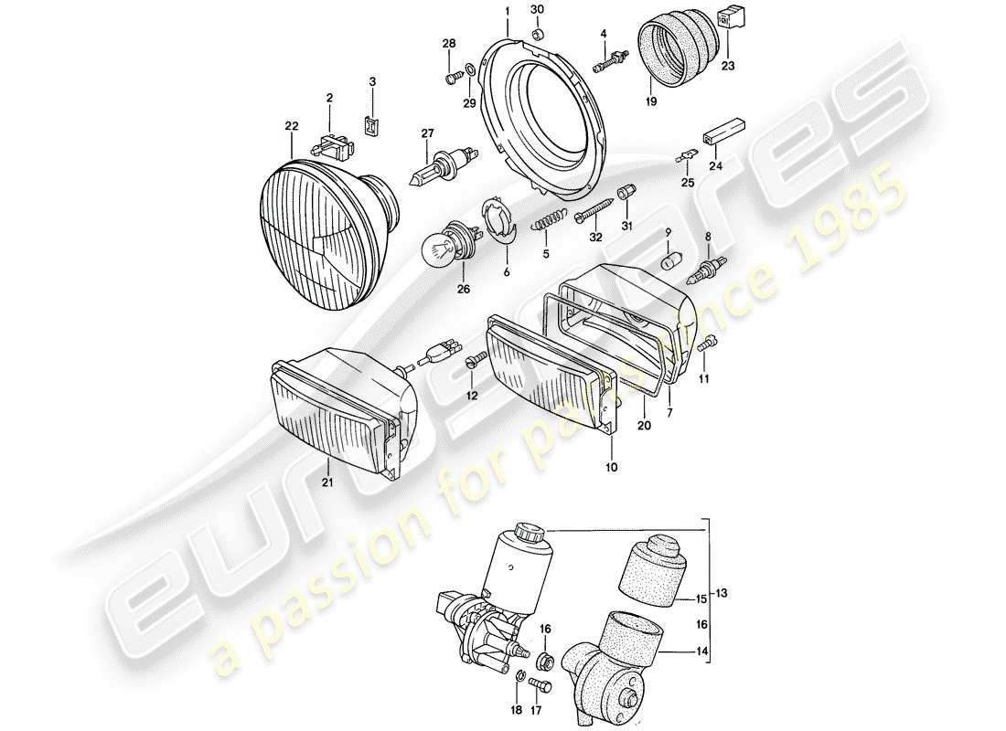 porsche 1983 (944) faro - motore elettrico - faro a scomparsa diagramma delle parti