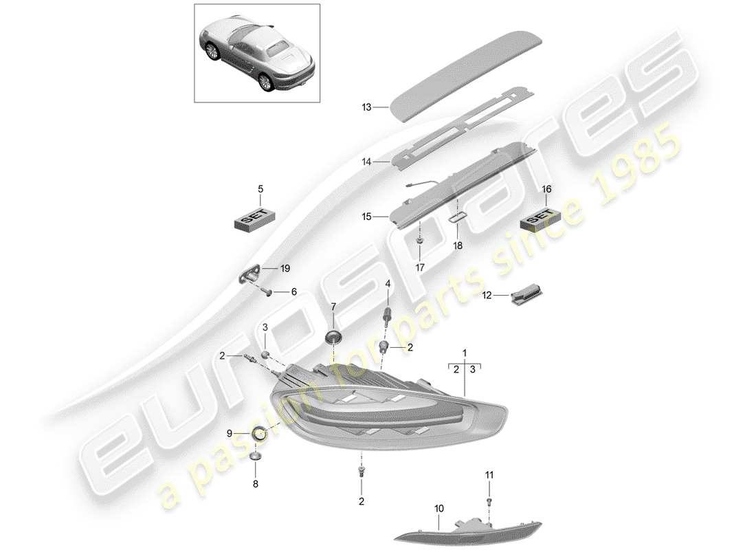 porsche 2019 (718 boxster) luce posteriore diagramma delle parti