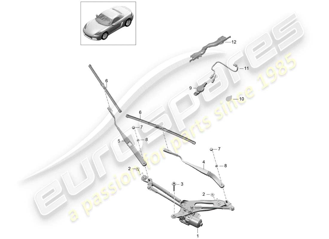 porsche 2020 (718 boxster) sistema tergicristallo compl. diagramma delle parti