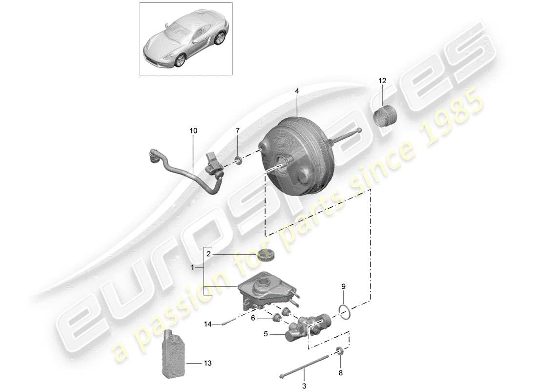 porsche 2020 (718 cayman) cilindro maestro del freno schema delle parti